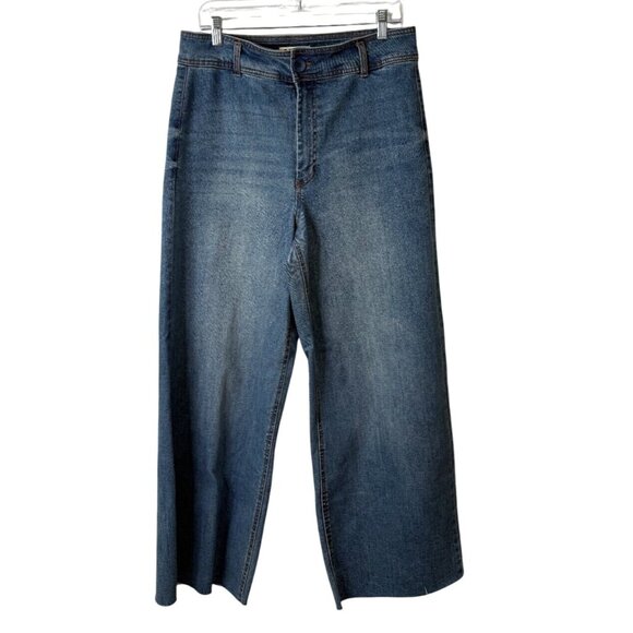 OAT New York Wide-Leg Denim Jeans Raw-Hem Blue Womens Size 10/30 - Picture 1 of 8